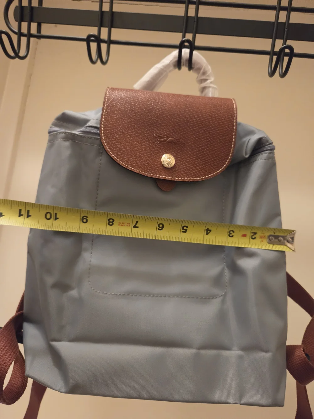 Longchamp Light Blue Nylon Backpack with Brown Leather Flap